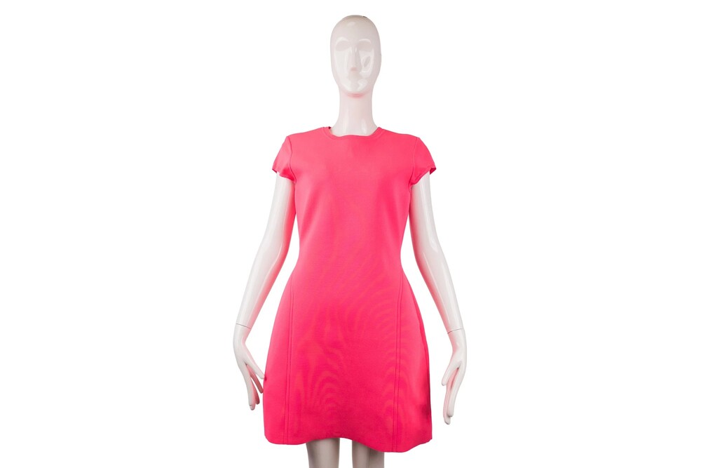 Victoria Beckham Neon Pink Cap Sleeve Dress Stretch Knit Size M/L